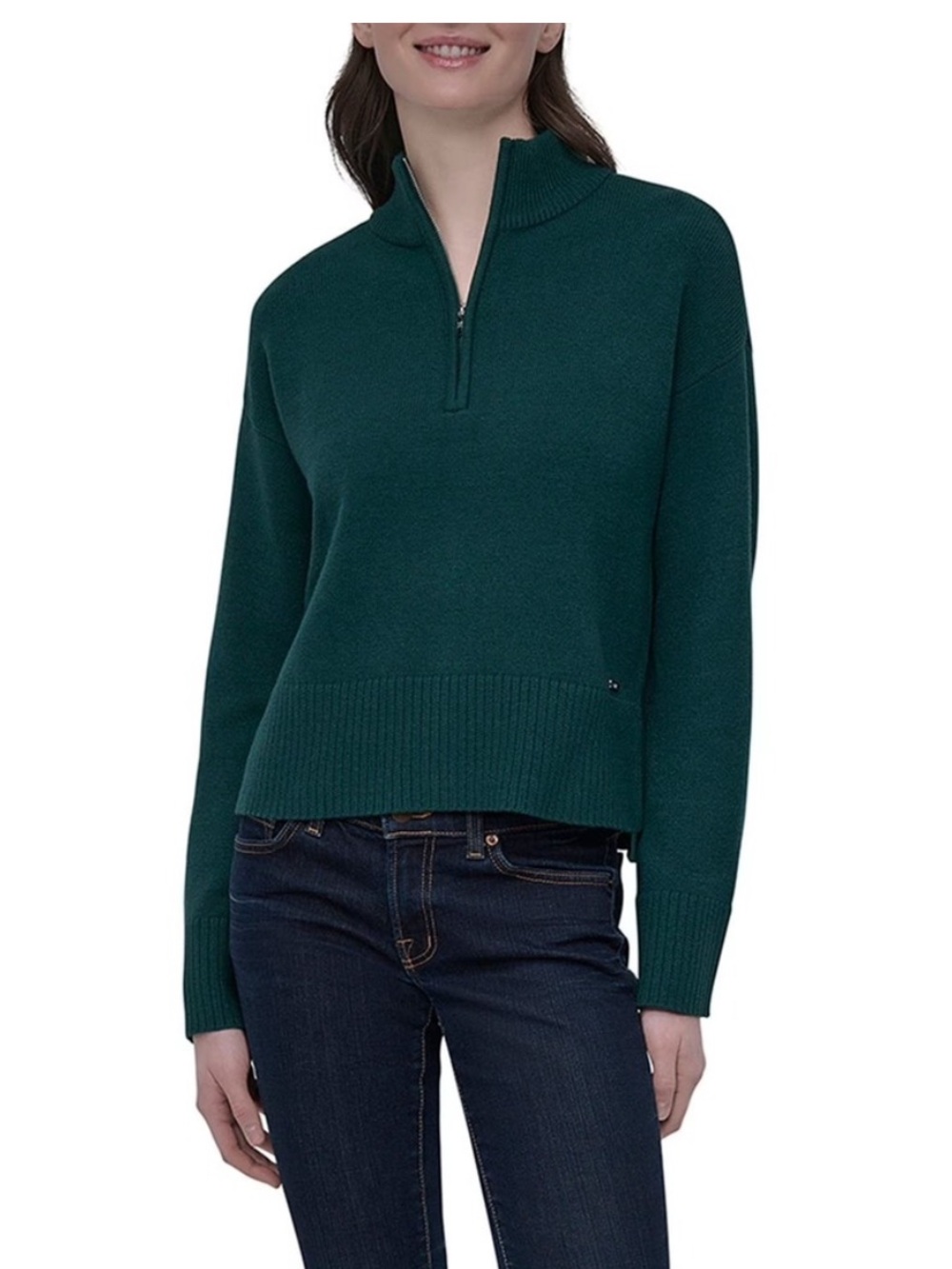 DKNY Women's Dark green Half-Zip mock neck Sweater